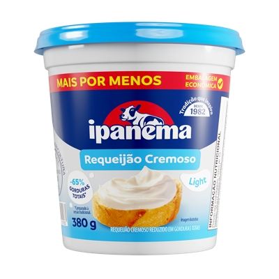 Requeijao Cremoso Light Ipanema Pote 380g | Caixa com 12 unidades