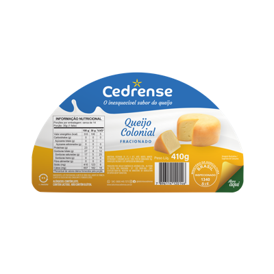 Queijo Colonial Cedrense Fração 410g | Caixa com 20 unidades