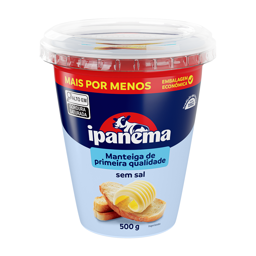 Manteiga S/ Sal Ipanema Pote 500g | Caixa com 12 unidades